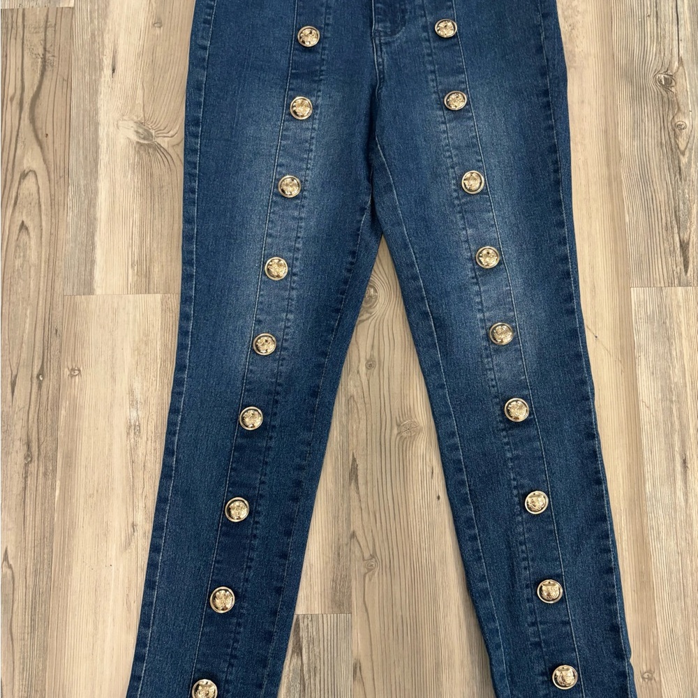 VENUS Dark Blue Straight Leg Jeans with Gold Button Detail Size 6 NWOT - Picture 9 of 9